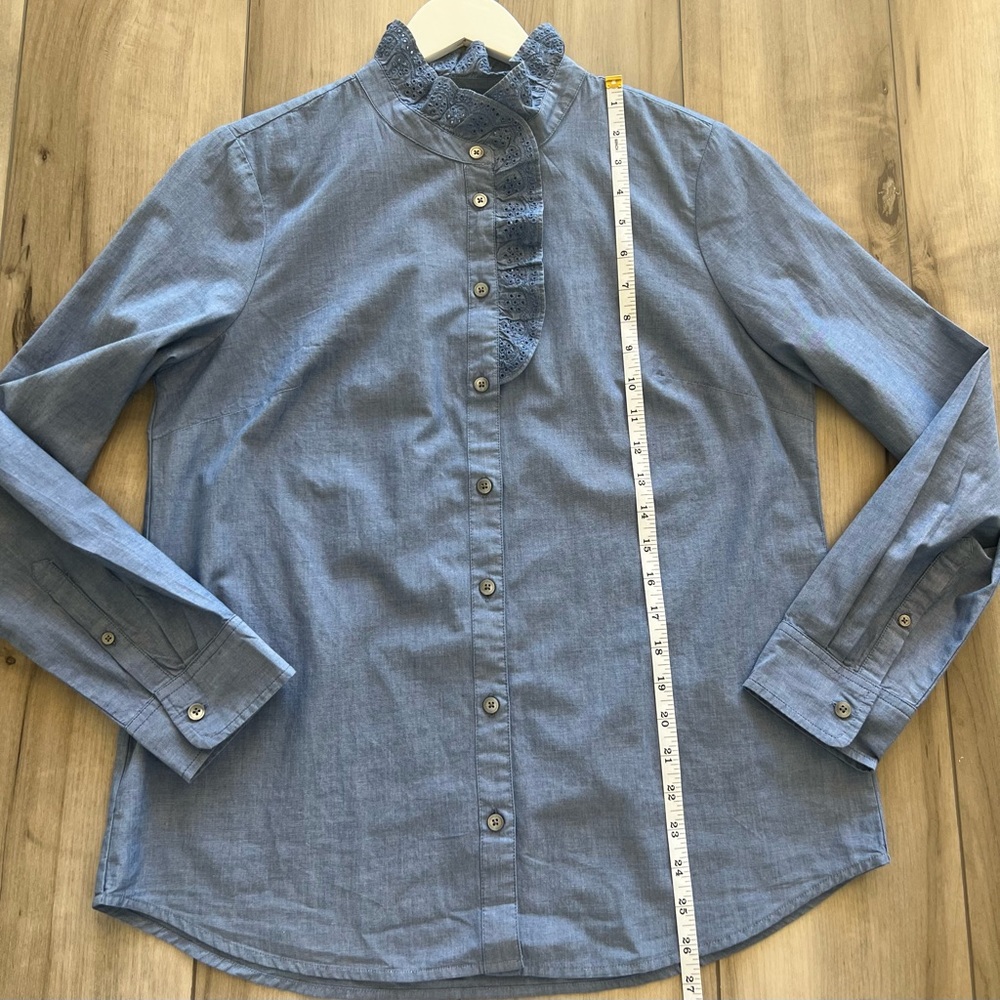 J. Crew Blue Ruffle Button-Down Shirt - Picture 5 of 7